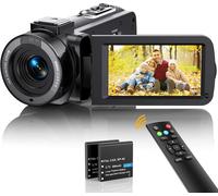 Caméscope Vidéo FHD 1080P 36MP 30FPS avec Télécommande, 2 Piles noir