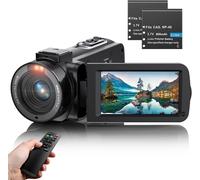 Caméscope vidéo FHD 1080P 36MP avec Télécommande et 2 Piles noir