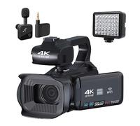 Caméscope Vlog À Écran Tactile 4 "rotation Caméra Vidéo 4K UHD For La Diffusion En Direct WIFI Webcam 64MP Caméras Numériques À Mise Au Point Automatique(Color:64G SD Card,Size:Wireless MIC Light)