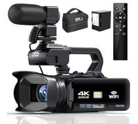 Caméscopes 4K Caméra Vidéo, Caméra de Vlogging à Zoom Numérique 64MP 18x, écran Tactile de 4 Pouces, Microphone, Télécommande, Lumière D'appoint, Caméscope de Prise de Vue