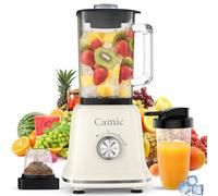 Camic blender mixeur 1200 W Mixeur Multifonction 3 en 1 avec Récipient en Verre de 1,6 L, mug de Voyage de 400 ml et Gobelet de Broyage de 200 ml, Mixeur à Impulsion/2 Vitesses