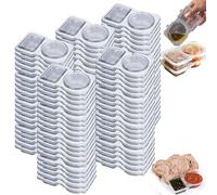 Camic Double Compartment Snack Containers, Reusable Snack Containers with Lids, Snack Pots 2 Compartments, Thickened and Portable Sauce Condiment and Dip Containers for Picnic/Work Lunch (100 Pcs)