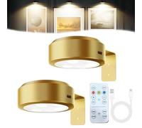 Camic Leonneo Picture Lights for Wall, Wireless Magnetic LED Painting Light, Painting Frame Lights with Remote Dimmable and Timer, Art Display Light Battery Operated (Gold-Three colors, 2 Pcs)