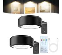 Camic Leonneo Picture Lights for Wall, Wireless Rechargeable Magnetic LED Painting Light, Painting Frame Lights with Remote Dimmable and Timer, Art Display Light (Black-RGB, 2 Pcs)