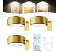 Camic Leonneo Picture Lights for Wall, Wireless Rechargeable Magnetic LED Painting Light, Painting Frame Lights with Remote Dimmable and Timer, Art Display Light (Gold-Three colors, 3 Pcs)