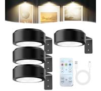 Camic Leonneo Picture Lights for Wall, Wireless Rechargeable Magnetic LED Painting Light, Painting Frame Lights with Remote Dimmable and Timer, Art Display Light (Black-RGB, 4 Pcs)