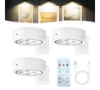 Camic Leonneo Picture Lights for Wall, Wireless Rechargeable Magnetic LED Painting Light, Painting Frame Lights with Remote Dimmable and Timer, Art Display Light (White-Three colors, 3 Pcs)