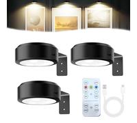 Camic Leonneo Picture Lights for Wall, Wireless Rechargeable Magnetic LED Painting Light, Painting Frame Lights with Remote Dimmable and Timer, Art Display Light (Black-RGB, 3 Pcs)
