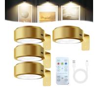 Camic Leonneo Picture Lights for Wall, Wireless Rechargeable Magnetic LED Painting Light, Painting Frame Lights with Remote Dimmable and Timer, Art Display Light (Gold-Three colors, 4 Pcs)