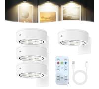 Camic Leonneo Picture Lights for Wall, Wireless Rechargeable Magnetic LED Painting Light, Painting Frame Lights with Remote Dimmable and Timer, Art Display Light (White-Three colors, 4 Pcs)