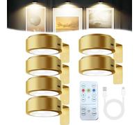 Camic Leonneo Picture Lights for Wall, Wireless Rechargeable Magnetic LED Painting Light, Painting Frame Lights with Remote Dimmable and Timer, Art Display Light (Gold-Three colors, 6 Pcs)