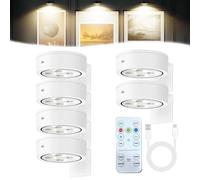 Camic Leonneo Picture Lights for Wall, Wireless Rechargeable Magnetic LED Painting Light, Painting Frame Lights with Remote Dimmable and Timer, Art Display Light (White-Three colors, 6 Pcs)