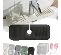 Camic Silkpeg Sink Mat, Silkpeg Draining Mat, Silk Peg Kitchen Sink Mat, Silicone Foldable Tidy Splash Faucet Guard & Draining Mat, 5°Slope Anti-Slip Tapis de Robinet de Cuisine (Black, M)