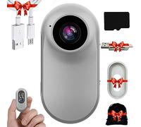 Camic Thumb Motion Camera, 1080p Mini Action Camera High Clear Sports Recorder Camera Waterproof with Screen Support Photo/Video/Playback Loop (White with 64G Card)