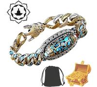 Camic Turquoise Six-Character Mantra Nine-Eyed Dzi Bead Bracelet,Bracelet Tibetain Femme Homme,Bracelet Porte Bonheur (20cm/7.87in, 1 Dzi Bead)