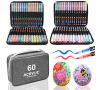 Camiki Art 60 Couleurs Feutre Acrylique, Stylos Acryliques à Pointe Pinceau pour le Coloriage Adulte, Acrylic Paint Markers pour Coloriage, Calligraphie, Bois, Toile, Verre, Céramique