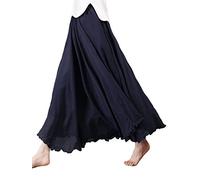 Camilife Jupe Longue en Coton et Lin pour Femme Fille Jupe Maxi Taille élastique Double Couche pour Taille XS-M 95cm Uni Noir