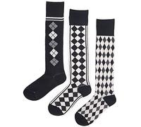 Camilife Lot de Trois Filles Femmes Chaussettes Hautes Mi-bas Vintage Rétro Chaussettes Tricotées Moda Style Universitaire Britannique Style Highstree 35-39 - Motif Argylé Blanc & Noir A & Noir B