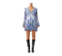 Camilla - Mini robe trapèze à volants en soie - Un pays des merveilles carrelé - Femme - Robes - Multicolore - Taille: 36 FR