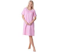 Camille Chemise de nuit à manches courtes pour femme 100 % coton - Vêtement de nuit confortable et respirant avec fermeture à bouton - Nuisette légère en pur coton pour femme, pois rose, 46-48