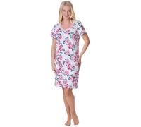 Camille Chemise de nuit pour femme 100 % coton lisse et douce - Nuisette d'été à manches courtes respirante et légère, Rose blanche., 42-44