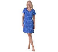 Camille Chemise de nuit pour femme 100 % coton - Manches courtes respirantes et légères - Col rond, Multi Spot Bleu, 42-44