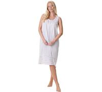 Camille Chemise de Nuit sans Manches 100% Coton pour Femme - Nuisette Confortable et Respirante avec imprimé Floral élégant à Pois, Blanc, 46-48