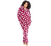 Camille Ensemble Pyjama 2 pièces Super Doux pour Femme - Imprimé étoiles Blanches en Polaire épaisse - Manches Longues et Taille élastique pour Un Confort et Une Chaleur ultimes, Burg., 14-16