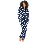 Camille Ensemble Pyjama 2 pièces Super Doux pour Femme - Imprimé étoiles Blanches en Polaire épaisse - Manches Longues et Taille élastique pour Un Confort et Une Chaleur ultimes, Bleu Marine, 14-16