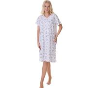 Camille Femmes De Luxe Porcelaine Florale à Manches Courtes Bouton Chemise De Nuit Avant 50-52 Bleu