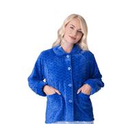 Camille Femmes Superdoux Polaire Lit Veste - en Relief Luxe Col Chaud Sommeil Haut - Boutonné Et à Manches Longues 50-52 Blue