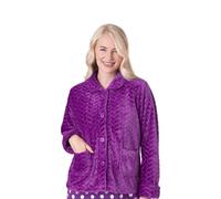 Camille Femmes Superdoux Polaire Lit Veste - en Relief Luxe Col Chaud Sommeil Haut - Boutonné Et à Manches Longues 38-40 Purple