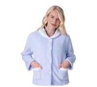 Camille Femmes Supersoft Polaire Lit Veste - Luxe Col Chaud Sommeil Haut - Boutonné & À Manches Longues pour Un Confort Et Une Chaleur Ultimes 38-40 Blue