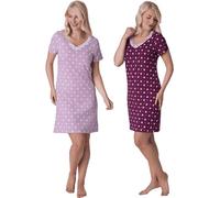 Camille Lot de 2 chemises de nuit d'été en coton pour femme - Manches courtes respirantes et légères confortables pour un sommeil d'été relaxant, Lilas/violet, 38-40