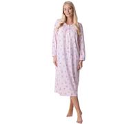 Camille Nuisette à manches longues 100 % coton pour femme - Chemise de nuit douce à imprimé floral avec fermeture à boutons - Vêtement de nuit élégant à col rond pour femme en bleu ou rose, rose, 50