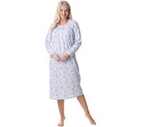 Camille Nuisette à manches longues 100 % coton pour femme - Chemise de nuit douce à imprimé floral avec fermeture à boutons - Élégante chemise de nuit pour femme à col rond en rose ou bleu, bleu, 46