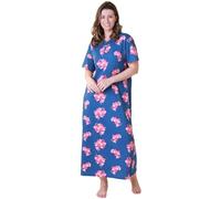 Camille Nuisette pour Femme 100% Coton Bio - Chemise de Nuit Longue en Coton léger à Motif Floral Coupe décontractée Style Maxi avec Manches Courtes, Orchidée Bleu Marine, 46-48