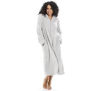 Camille Peignoirs en Polaire Ultra Douce à Fermeture éclair pour Femme, Gris zébré, 18-20 Plus