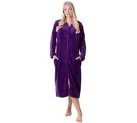 Camille Robe De Chambre Polaire Super Douce pour Femme - Peignoir Zippé à Imprimé Diamant - Manches Longues Et Poches Latérales pour Un Confort Et Une Chaleur Ultimes Violet 50-52