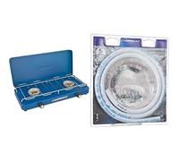 Camingaz, Base Camp Lid, Réchaud de Camping Compact à Couvercle Possibilités de Cuisson Variées avec 2 Plaques, Réchaud à Gaz à 2 Flammes à Puissance 2 x 1,600 W, Bleu & 202671 Flexible Hose 1,25 m