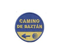 Camino de Baztán - Patch Pèlerinage Rond pour le Chemin de Saint-Jacques des Pyrénées - Bleu/Jaune - Ø 6,5 cm