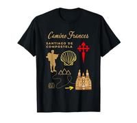 Camino de Santiago de Compostela Way of SaintJames T-Shirt Noir Unisex Adulte Pilgrimage Graphique Coupe Régulière Manche Courte S
