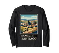 Camino de Santiago Espagne - Illustration rétro - Randonnée - Voyage Vintage Manche Longue
