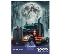 Camion 1000 Pièces Carton Solide Puzzle Adultes Semi Camion Noir sous Pleine Lune dans Les Bois Puzzle Portable Soirée Jeux Famille Stimulant Amusant Parents-Enfants Activité 70x50cm/1000pcs