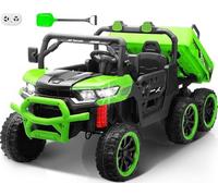 Camion à benne basculante 2 places 24 V - Jouets à 6 roues motrices pour grands enfants avec télécommande, lit à benne électrique, pelle à jouets, lumières LED et musique, ressort de suspension - À