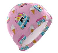 Camion à crème glacée rose pour homme - Unisexe - Cheveux courts - Imperméable - Protection des cheveux et réduction de la traînée - Gorras de natacion para mujer