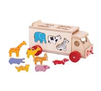 Bigjigs Toys - Camion à formes animaux, jouet traditionnel pour enfant, apprendre en jouant