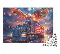 Camion American Eagle_1 Puzzle de 1000 pièces Aigle surplombant Un Camion Drapeau américain Jeu éducatif pour Adultes à partir de 12 Ans Décoration Magnifique Haute difficulté Anniversaire 52x38cm