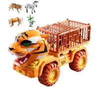 Camion Animal - Tiger Prison Car Toy, Tire Back Transport Vehicle | Jouet de la Jungle éducatif pour, Voiture à Friction avec Cage, Jeu de Jeu de Sauvetage Animal Amusant pour Les Tout-Petits