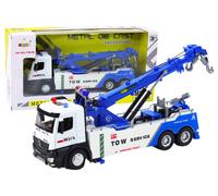 Camion avec grue, deux crochets, métal, lumières blanches et bleues, sons